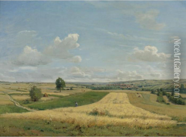 Fields Near Lioncourt Oil Painting - Jean Ferdinand Monchablon