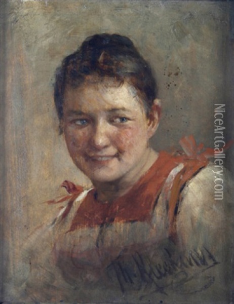 Schulterstuck Einer Jungen Frau In Tracht Oil Painting - Theodor Kleehaas