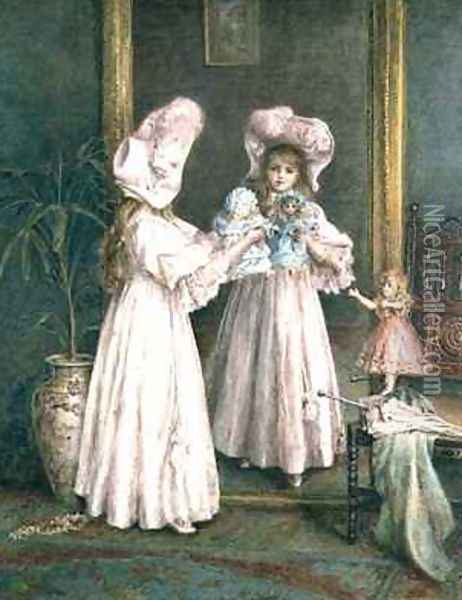 Playing with her dolls Oil Painting - Mary L. Gow