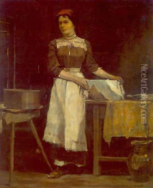 Bolting Girl c. 1900 Oil Painting - Janos Tornyai