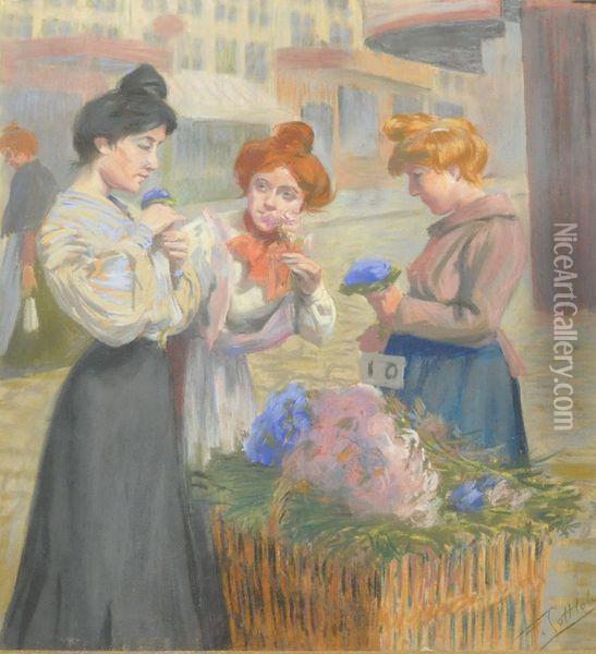 La Fleuriste Oil Painting - Louis Ferdinand Antoni