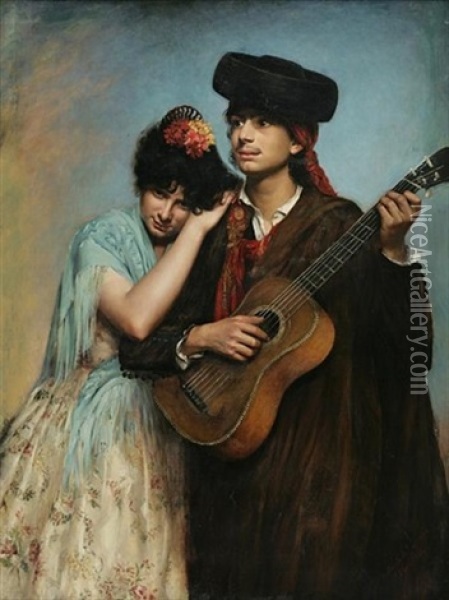 The Guitar Player Oil Painting - Antonia De Banuelos-Thorndike