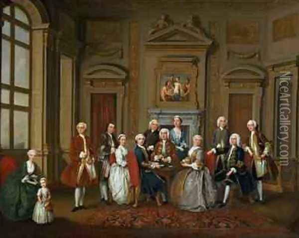 A Family in a Palladian Interior The Tylney Group 1740 Oil Painting - Joseph Francis Nollekens