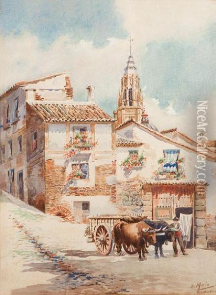 Rincon De Toledo Con La Catedral Al Fondo Oil Painting - Enrique Marin Higuero