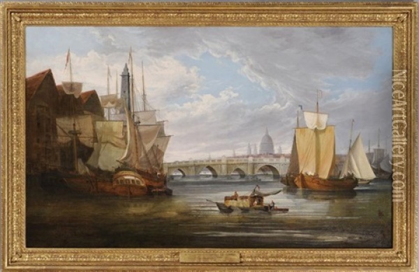 St. Paul's Cathedral As Seen From London Bridge Oil Painting - John James Harwood