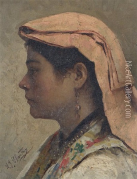 Portrait D'une Italienne Oil Painting - Alexandre Jacques Chantron