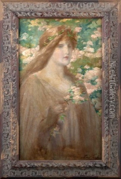 Portrait Of A Maiden With A Garland Of Flowers Oil Painting - Robert Fowler