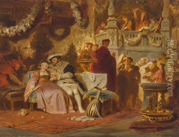 Heinrich Viii. Wirbt Um Anna Boleyn Auf Dem Ball Bei Kardinal Wolsey Oil Painting - Karl Theodor von Piloty
