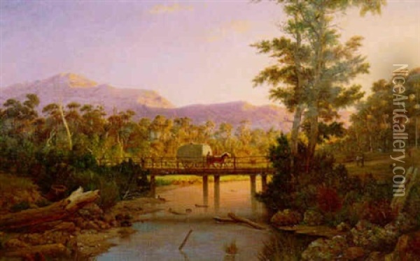 Old Bridge At Eltham Oil Painting - Henricus Leonardus Van Den Houten