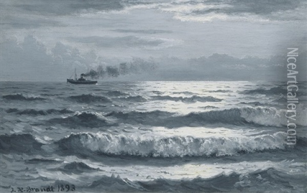 Reflecting Moonlight On The Sea Oil Painting - Johannes Herman Brandt