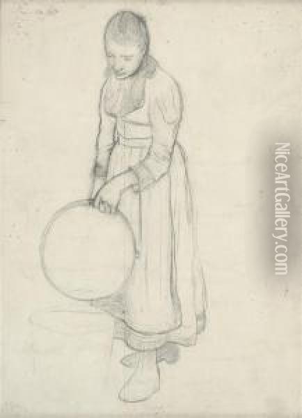 Sketch Of A Woman Emptying A Pail Oil Painting - Edward William Stott