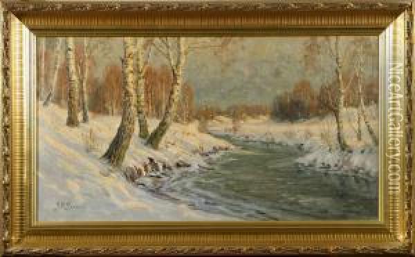 Vinterlandskap I Solljus Oil Painting - Peter Adolf Persson