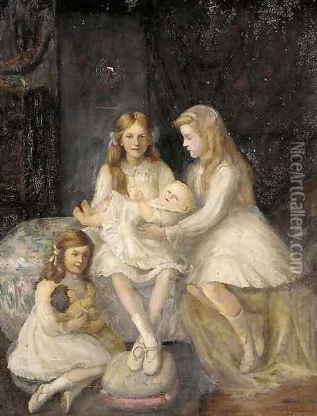 A group portrait of the Cokayne children Oil Painting - Grace Margaret Cokayne
