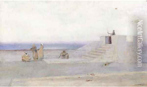 Moors at coastal battlements at dusk Oil Painting - Louis Auguste Girardot