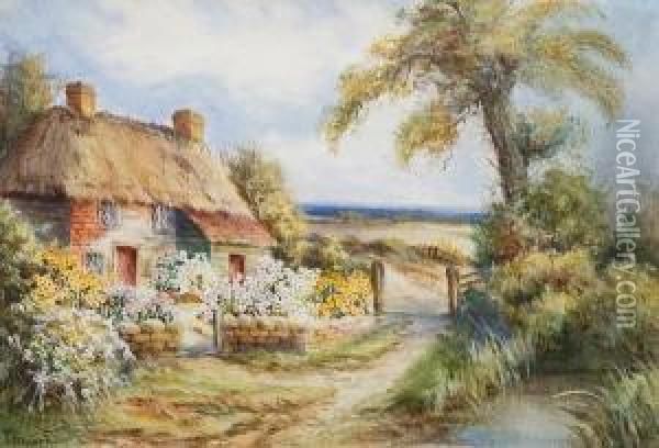Thatched Cottages By A Lane Oil Painting - Joan Molyneux Stannard
