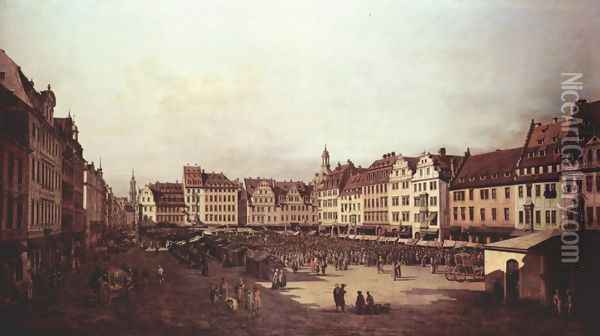 View of Dresden, The Old Market Square from the Seegasse Oil Painting - (Giovanni Antonio Canal) Canaletto