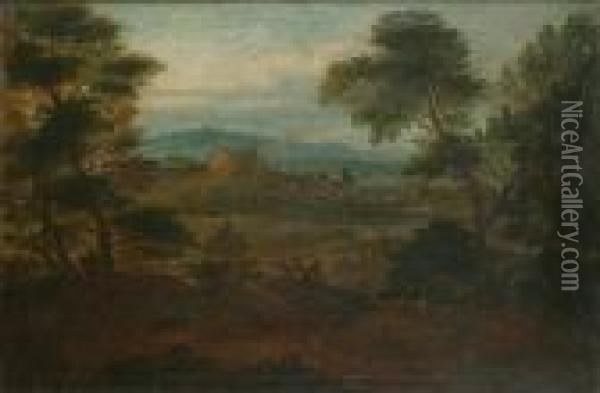 Landscape with Classical Figures on and beside a Lake Painting