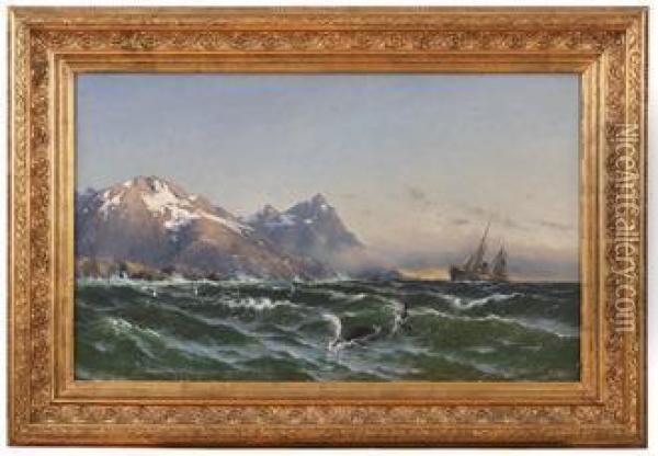 Hvalfanger Pa Syltefjord Oil Painting - Jacob A. Julius Holck