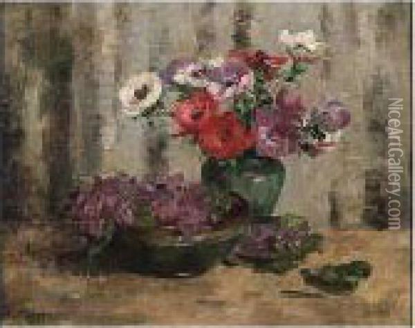 Violets And Anemones Oil Painting - Matilda Mulvey