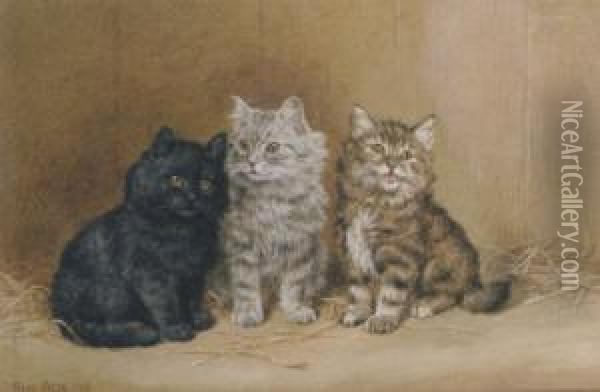 Three Kittens In A Barn Oil Painting - Frank Paton
