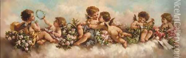 Putti Disporting In The Clouds Oil Painting - Charles Augustus Henry Lutyens