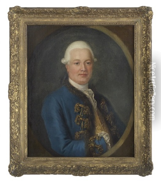 Portrait Of A Nobleman In A Fur-trimmed Coat Oil Painting - Jean-Baptiste Perronneau