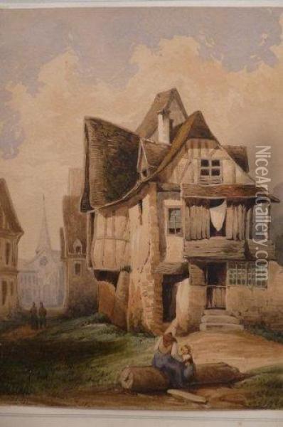 Maisons A Colombage Oil Painting - Gabriel Auguste Ancelet