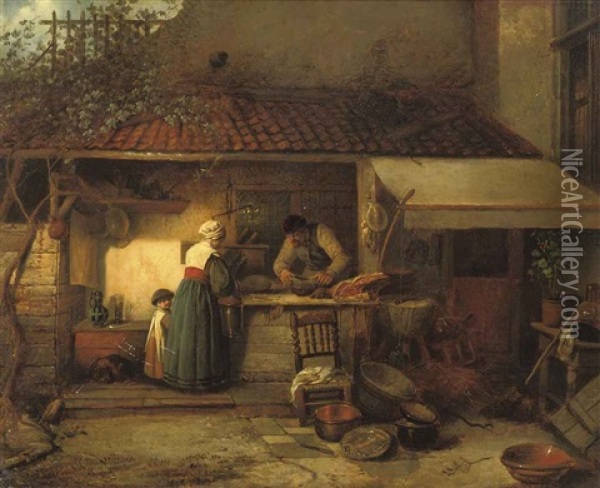 Mother And Child At A Market Stall Oil Painting - Hendrik Jan Augustyn Leys