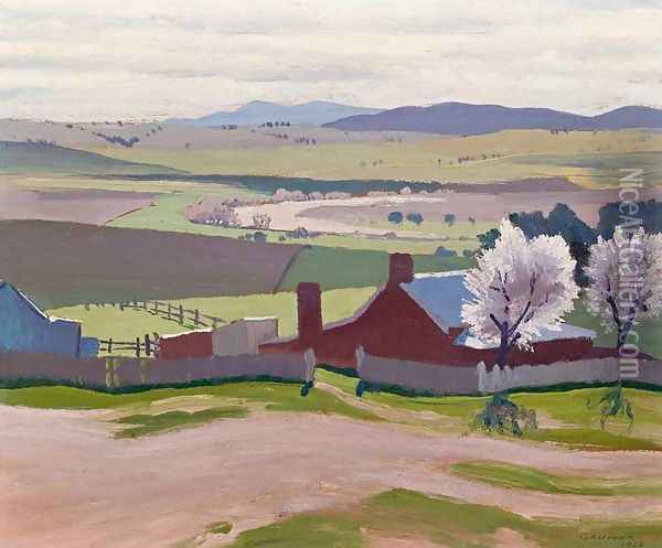 Spring: a Farm and Blossom Trees at Bathurst Oil Painting - Elioth Gruner