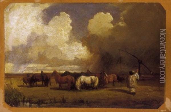 Storm In The Great Plain, About 1862 Oil Painting - Karoly Lotz