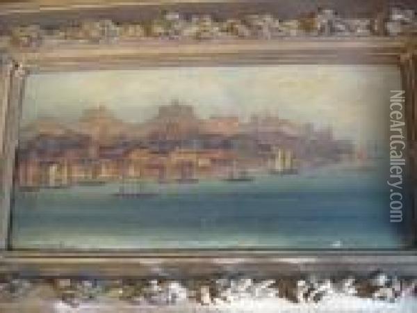 View Of Venice Together With Another View Of Athens Oil Painting - David Roberts