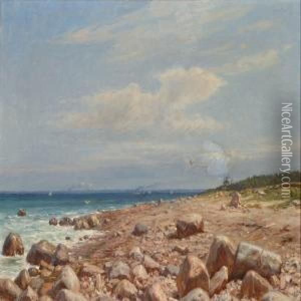 Coastal Scenefrom Hornbaek Beach, Denmark Oil Painting - Niels Frederik Schiottz-Jensen