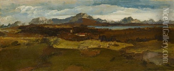 Landschaft Mit See Und Gebirgskette Oil Painting - Max Hartwig