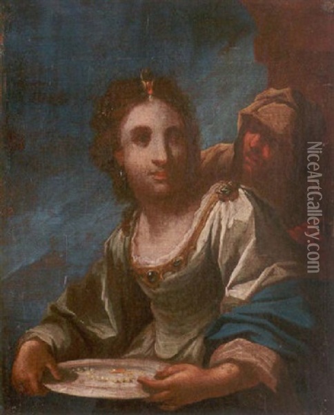 A Maiden Holding A Pearl Necklace On A Salver, Her Attendant Beside Her Oil Painting - Giovanni Bilivert