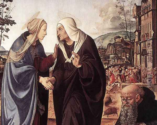The Visitation with Sts Nicholas and Anthony (detail) 1489-90 Oil Painting - Piero Di Cosimo