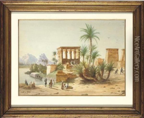 L'ile De Philae Oil Painting - Hippolyte Sebron