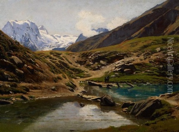 Le Lac Bleu - Arolla Valais Oil Painting - Albert Lugardon