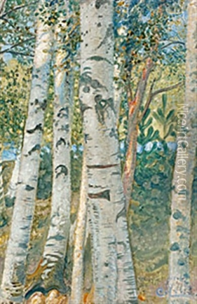 Bjorkstammar Oil Painting - Carl Olof Larsson