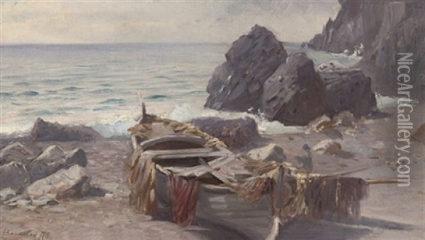 A Fishing Boat At Low Tide, Capri Oil Painting - Bernardo Hay
