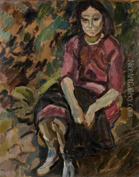 Jeune Fille Assise Oil Painting - Maurice Albert Loutreuil