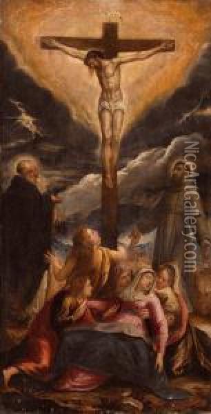 Cristo Crocifisso Tra San Domenico E San Francesco Oil Painting - Francesco Pacheco
