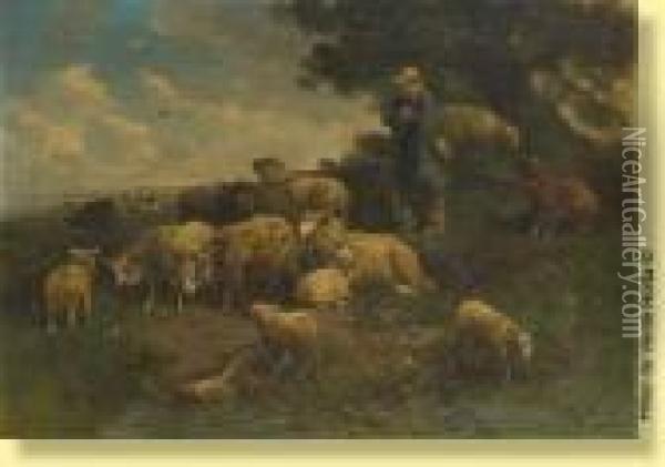 Berger Et Son Troupeau De Moutons Oil Painting - Henry Schouten