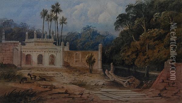 Adurga Or Muhumedan Burial Place At Hadjipounear Patna, East Indies Oil Painting - William Daniell RA