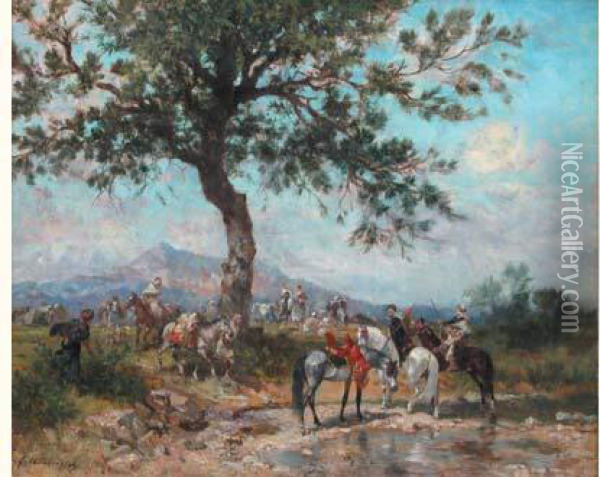 La Halte Des Cavaliers Oil Painting - Georges Washington