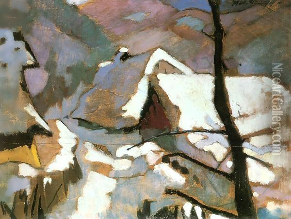 Houses in Winter at Felsobanya 1928 Oil Painting - Odon Marffy