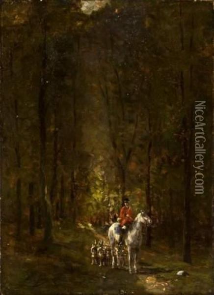 Veneurs Et Meute En Sous-bois Oil Painting - Jean Victor Albert De Gesne