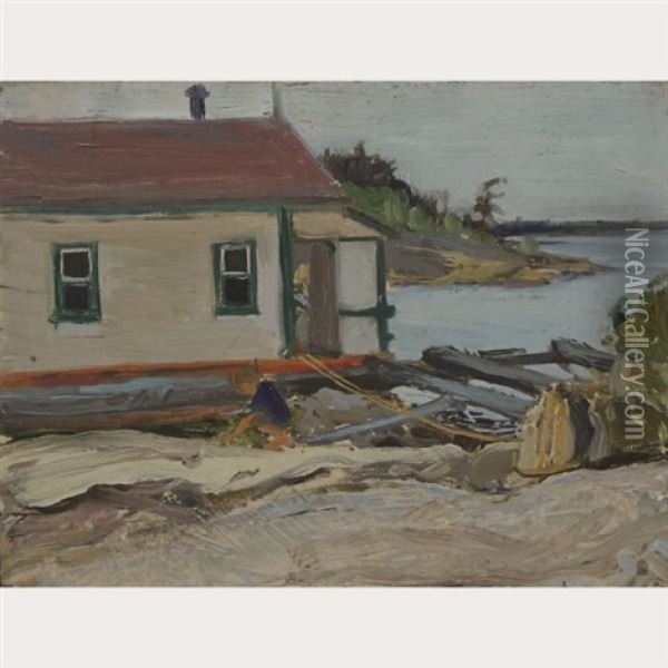 Houseboat At Split Rock Island, Georgian Bay Oil Painting - James Edward Hervey MacDonald