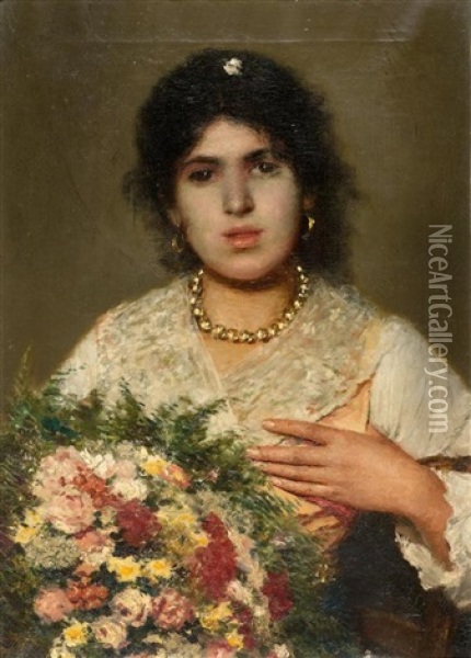 Zigeunermadchen Mit Blumenstrauss Oil Painting - Konstantin Egorovich Makovsky