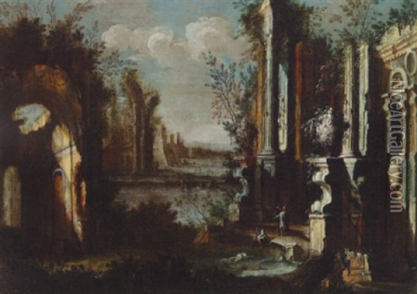 Peasants Amongst Classical Ruins Oil Painting - Viviano Codazzi