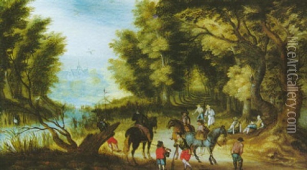 Sous-bois Avec Halte De Cavaliers Oil Painting - Christoffel van den Berge
